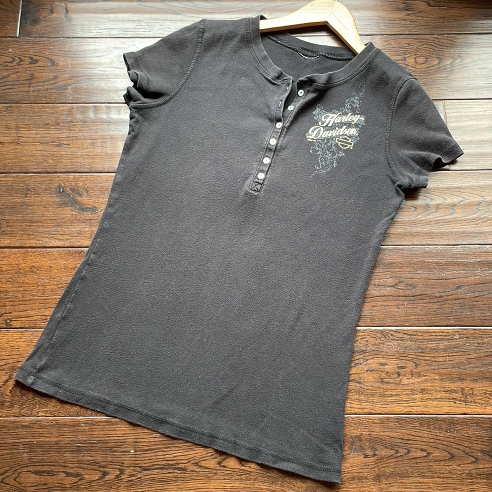 Harley-Davidson sexy button bust t shirt black stretchy Annapolis Maryland MD